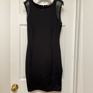 GUESS BRAND: Black Mini Dress with Mesh Shoulder Panels